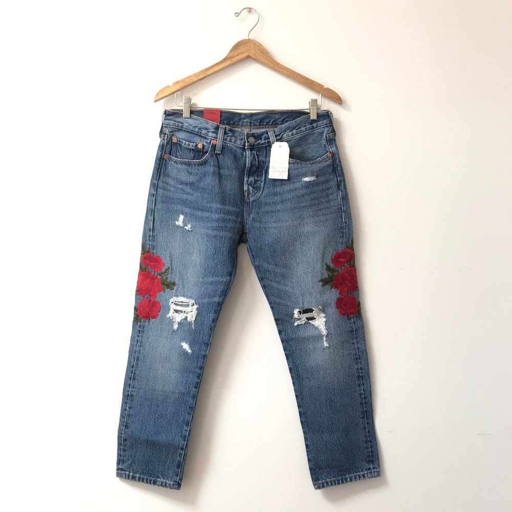 NWT Levi's 501 Floral Custom Cropped Jeans 28/26